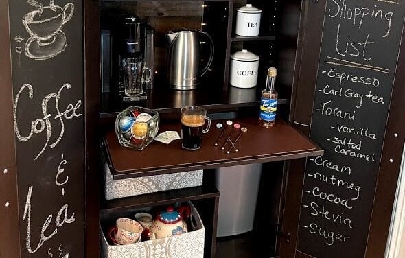 Turn A Computer Armoire Into A DIY Coffee Bar