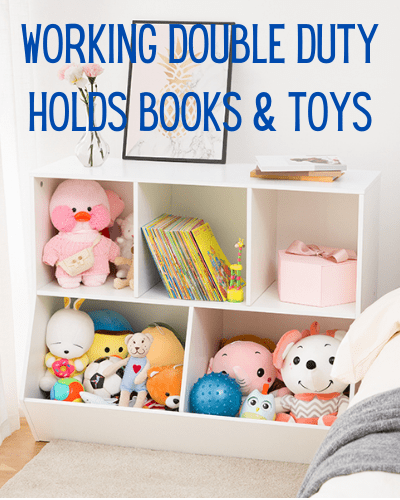 white toy box and bookcase