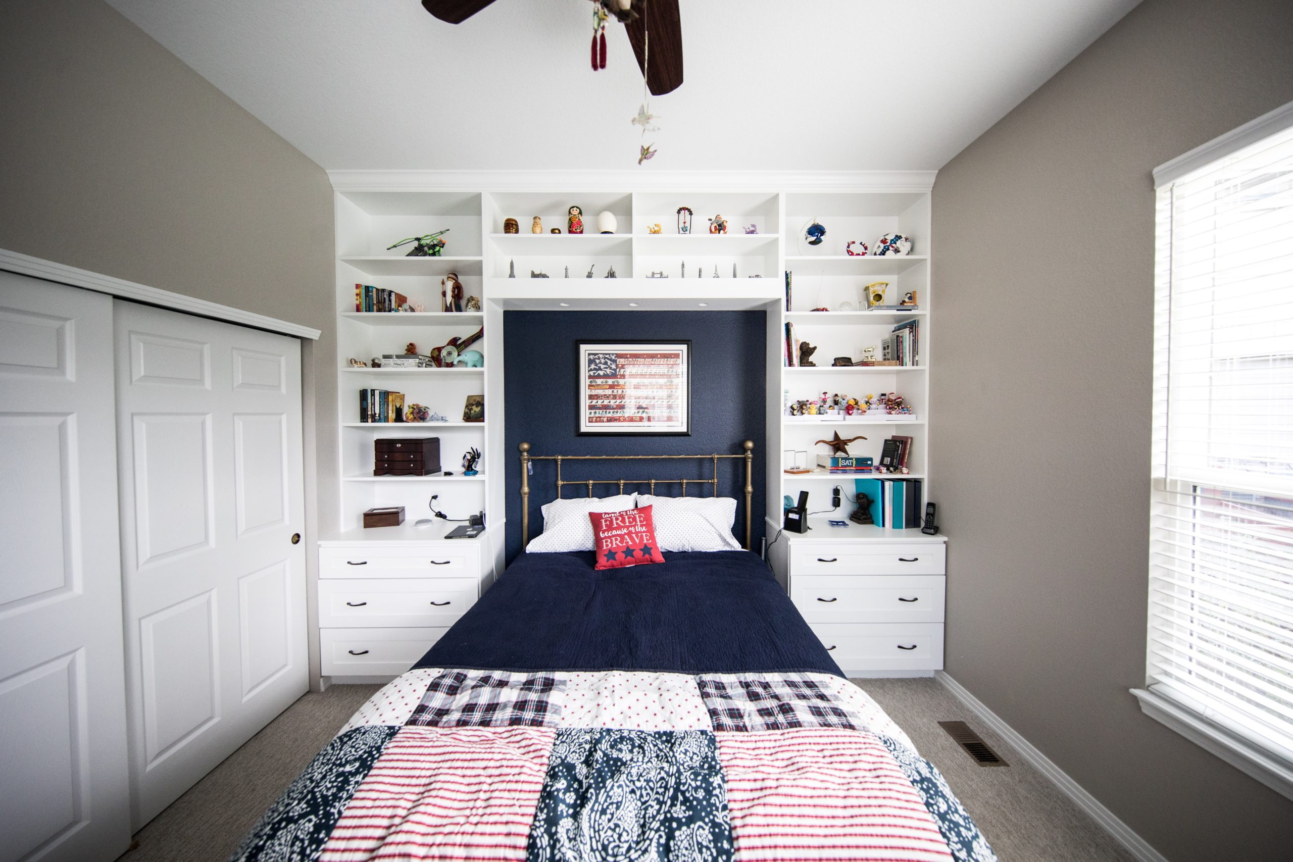 white and beige teenage bedroom with swing