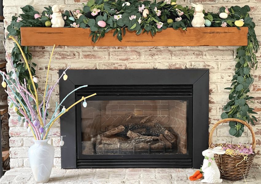 easter decorating with branches easter fireplace and mantel decorations